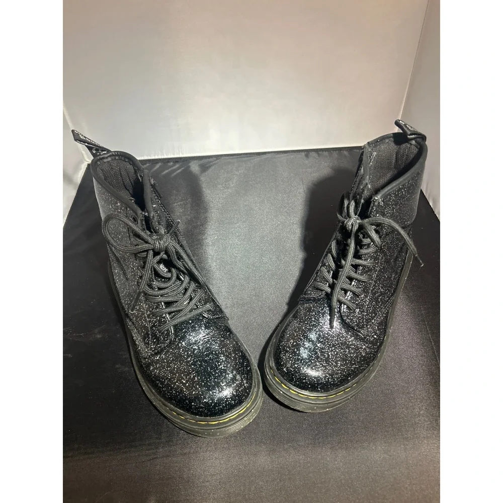 Dr Martens 1460 Glitter Combat Boots Black Lace Up Side Zip Kids Youth Size 4 US